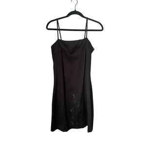 Vintage Y2K Byer Too Black Slip Dress Floral Embroidered Spaghetti Strap Sz 9/M